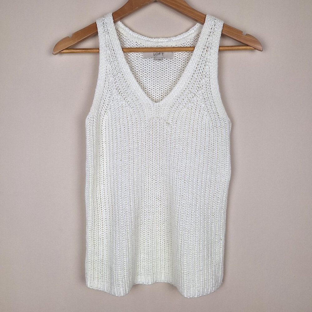 Boho Chic Crochet V-Neck Sweater Tank Top, Size XS. Ivory Stretch Beach Coastal
